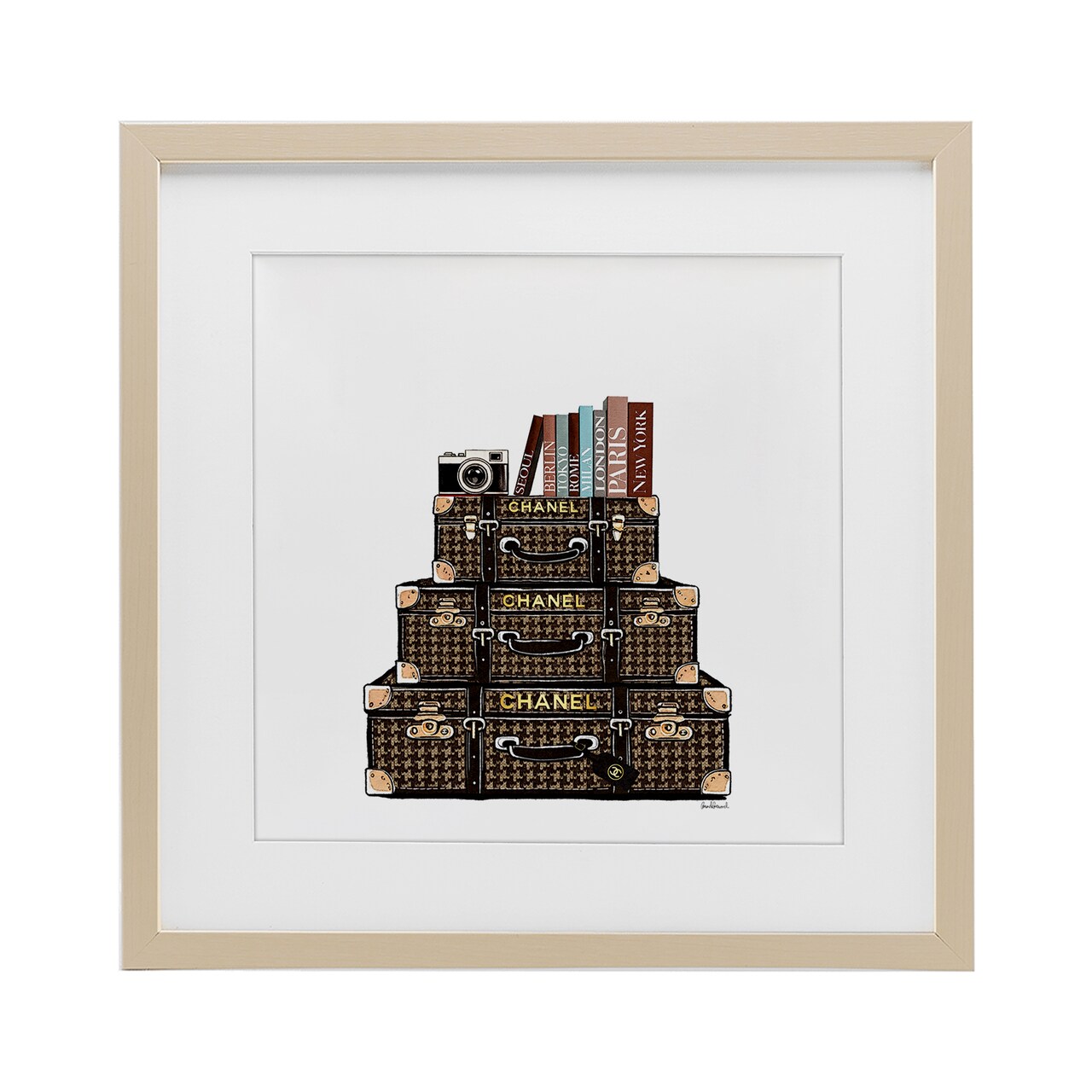 Stupell Industries Travel Vintage Luggage & Books Framed Print Under Glass, design by Amanda Greenwood